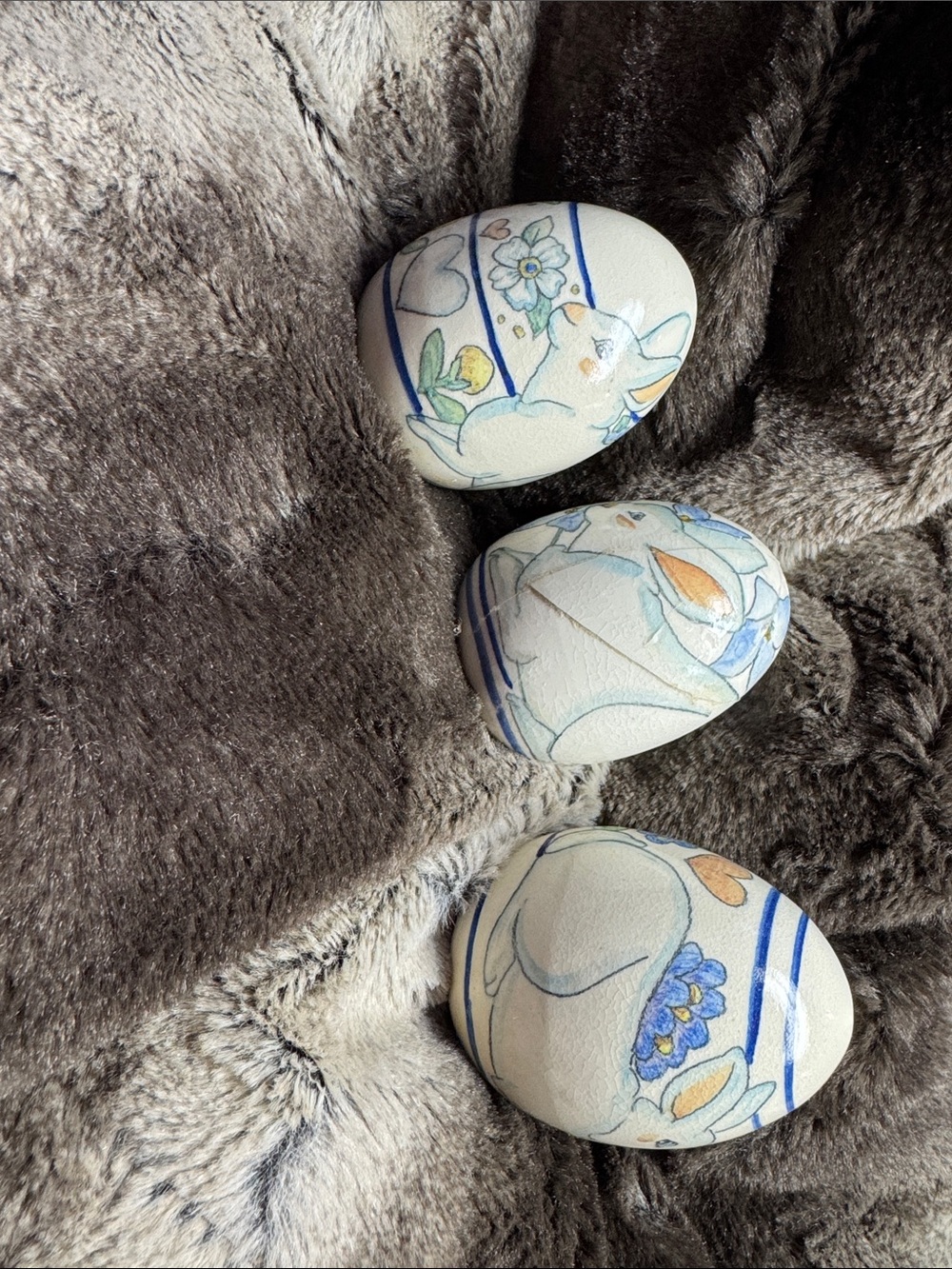 Blue and White Hand-Painted Ceramic Eggs - Floral Accent Set